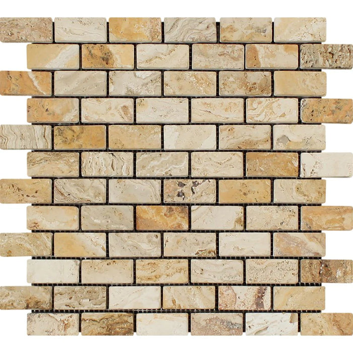 Valencia Travertine 1x2" Brick Tumbled Mosaic