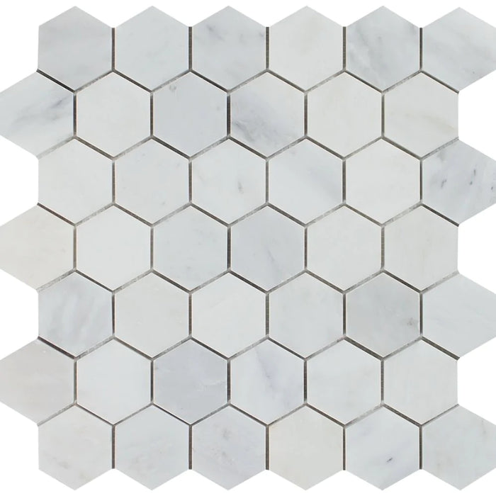 Arabescato Carrara Marble Hexagon 2x2" Mosaic