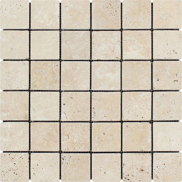 Ivory Travertine 2x2" Tumbled Mosaic