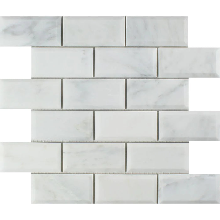 Arabescato Carrara Marble Deep Bevelled 2x4" Mosaic