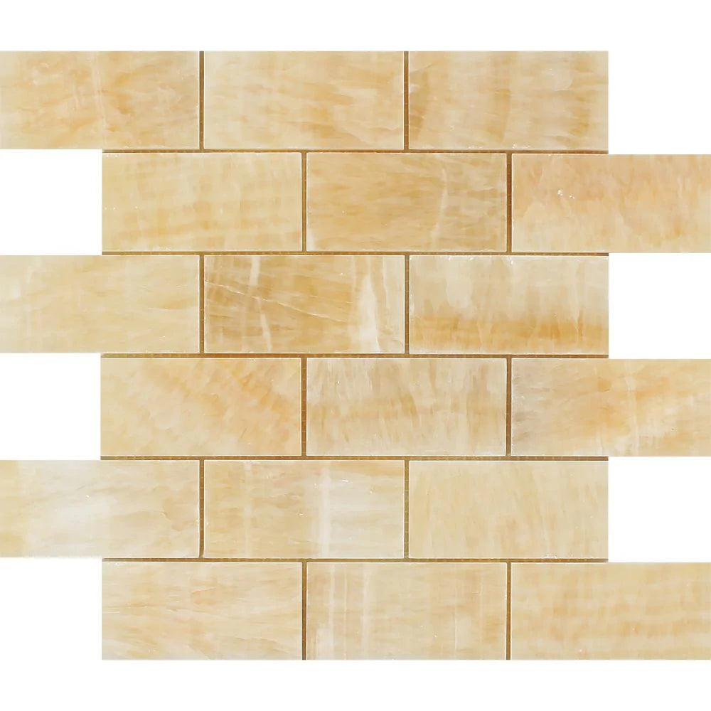 Honey Onyx Polished Mosaic Tile 2x4