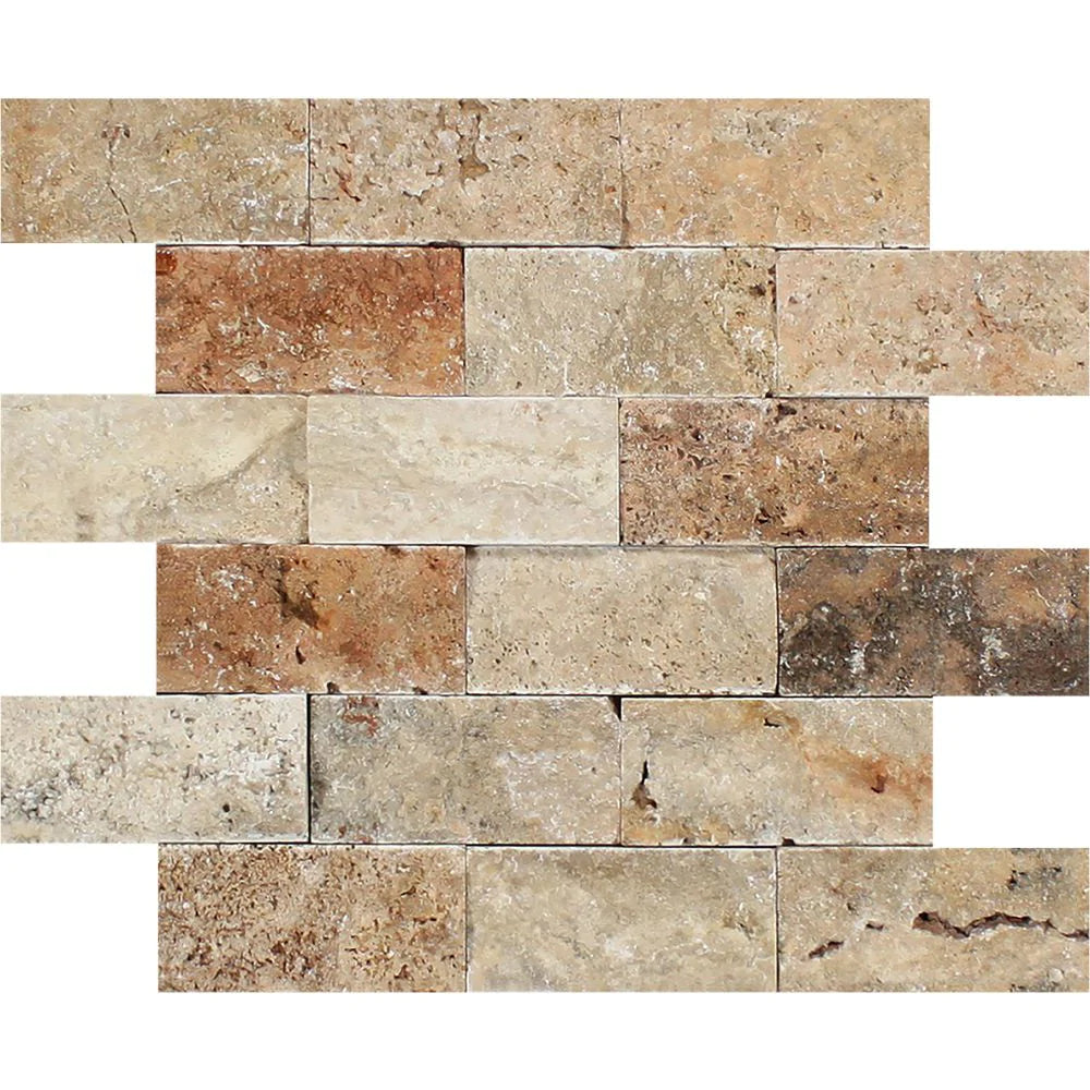 Scabos Subway Split Face Travertine Mosaic 2x4