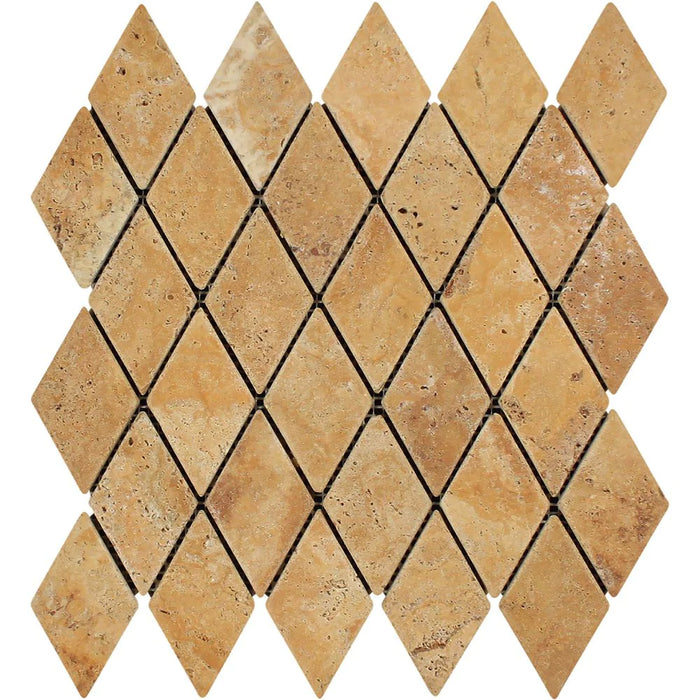 Tuscany Gold Travertine Diamond Tumbled Mosaic 2x4"