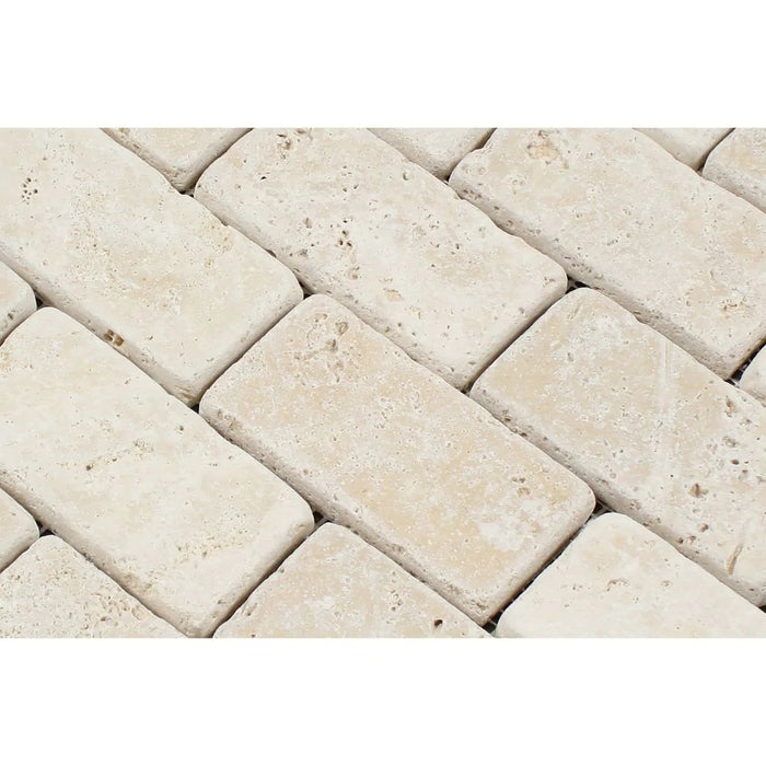 Ivory Travertine 2x4" Tumbled Mosaic