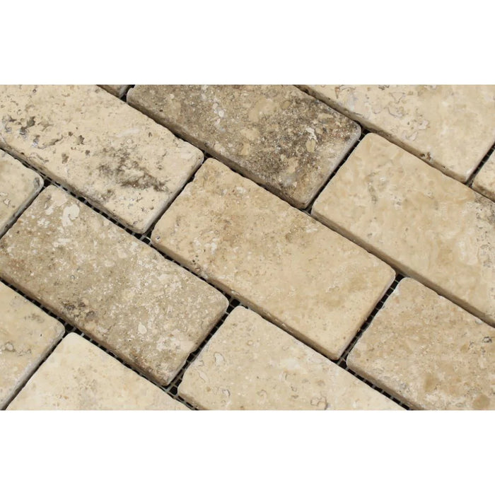 Philadelphia Travertine 2x4" Brick Tumbled Mosaic
