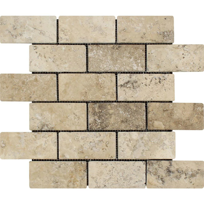 Philadelphia Travertine 2x4" Brick Tumbled Mosaic