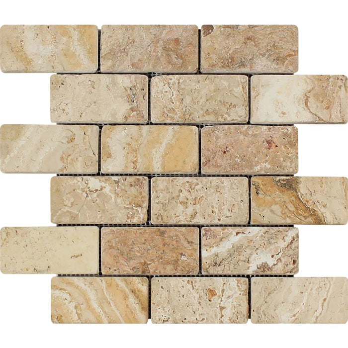 Valencia Travertine 2x4" Brick Tumbled Mosaic