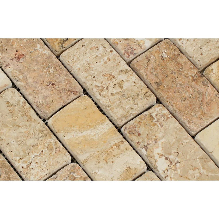 Valencia Travertine 2x4" Brick Tumbled Mosaic