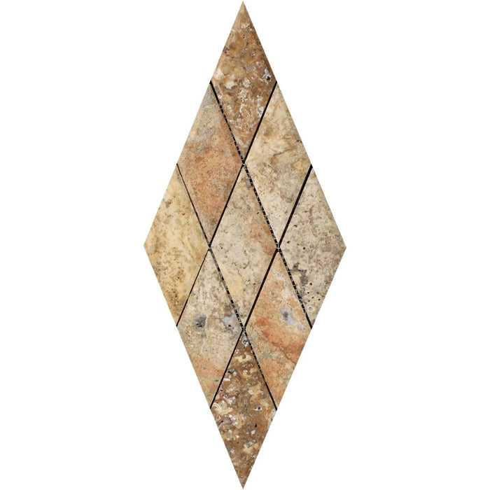 Scabos Travertine 3x6" Diamond Deep Bevelled Mosaic