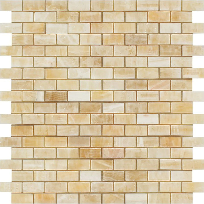Honey Onyx Polished Mini Brick Mosaic Tile