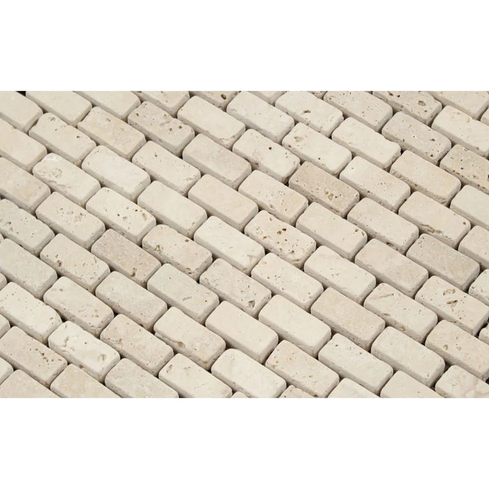 Ivory Travertine Tumbled Mosaic 5/8"x1"