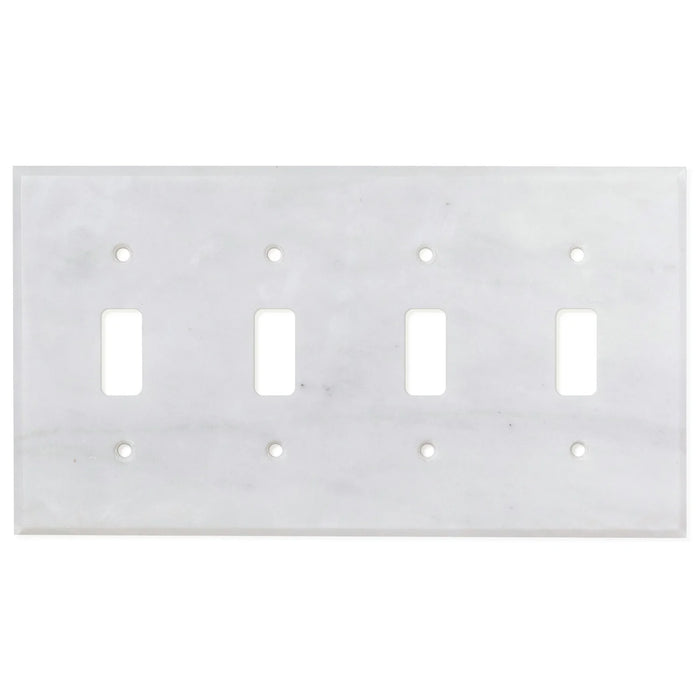 Carrara White Marble Quadruple Toggle Switch Wall Plate Cover 4.5X 8.25 inch