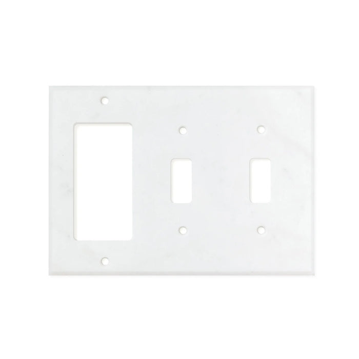 Carrara White Marble Double Toggle Rocker Switch Wall Plate And Switch Plate Cover 4.5 X 6.3 inch