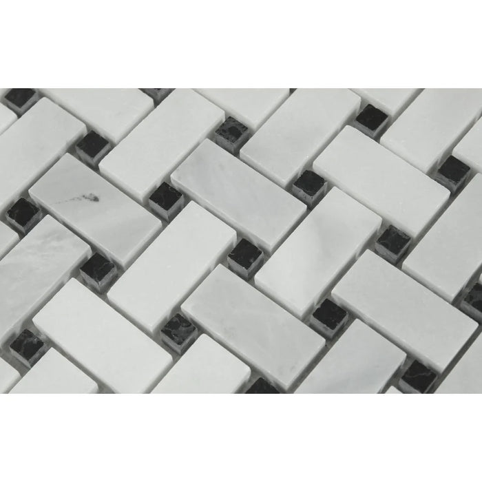 Bianco Mare Basketweave Black insert mosaic