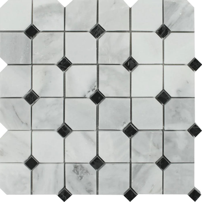 Bianco Mare Marble Octagon Black insert mosaic