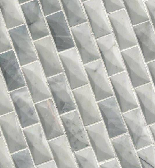Carrara White Marble 1x2 3D Diamond mosaic tile
