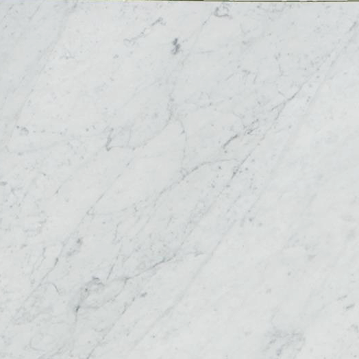 Close-up of Carrara White Marble tile showing soft gray veining on white background