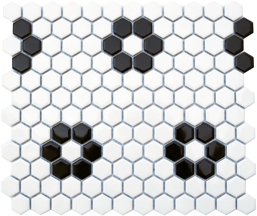 Flower Black and White Hexagon Mosaic