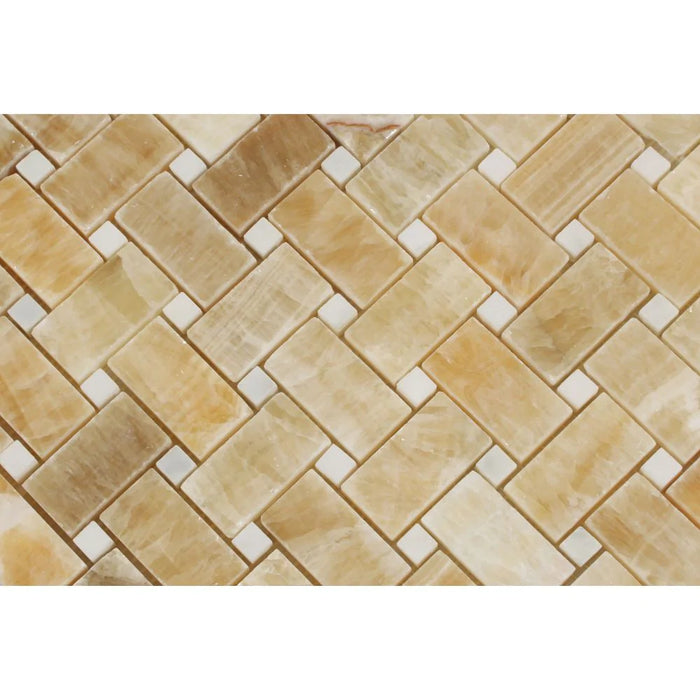 Honey Onyx Polished Basketweave White Mosaic Tile