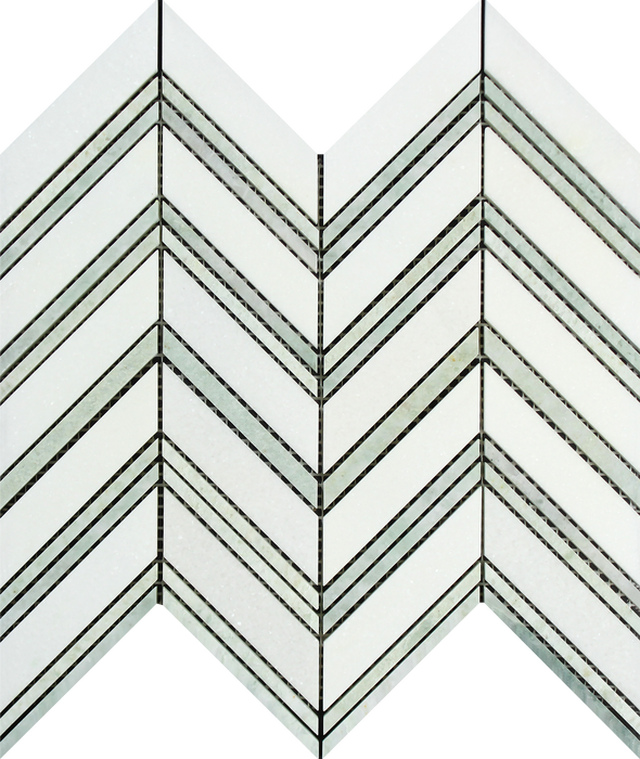 Thassos White Large Chevron Ming Green