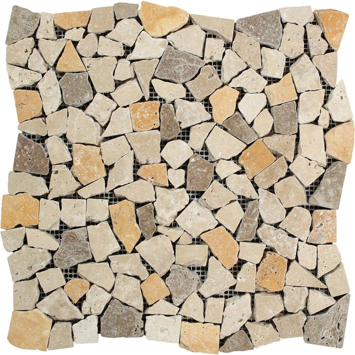 Tuscany Mix Travertine Flat Pebble Mosaic
