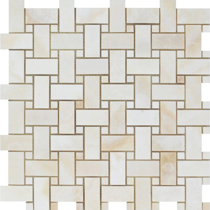 White Onyx Polished Basketweave Mosaic Tile