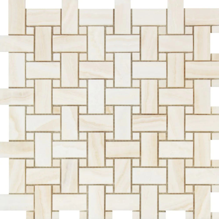 White Onyx Polished Basketweave Mosaic Tile