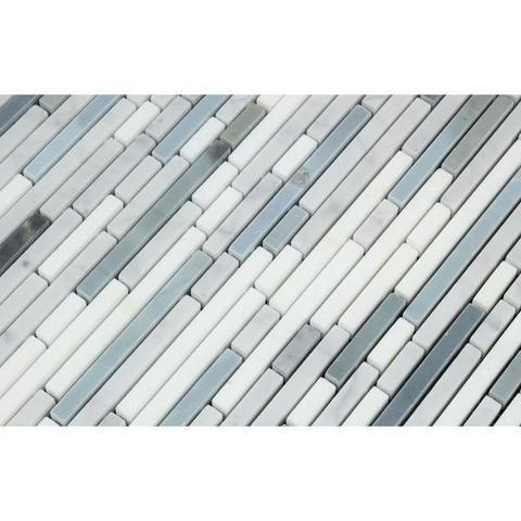 Carrara White Marble Bamboo Sticks Blue mosaic tile