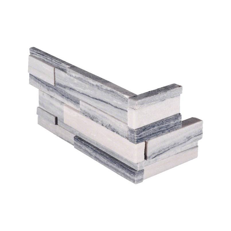  Flat lay of Alaska Gray 3D Honed Small corner marble panels with soft veining