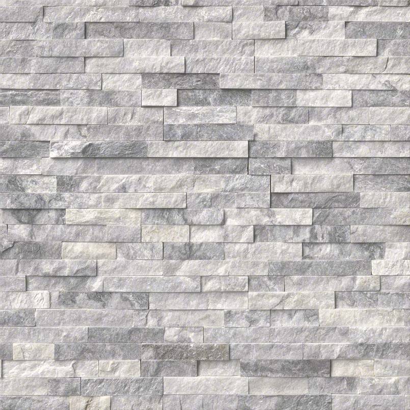 Flat view of Alaska Gray Marble Stacked Stone Panel in split face finish, 6x24