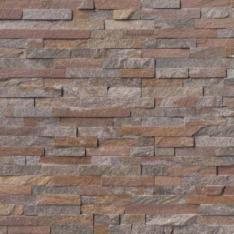 Flat view of Amber Falls Quartzite Stacked Stone Panel in split face finish, 6x24