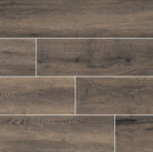 Flat view of Antoni Nero 6x36 wood-look porcelain tile in dark chestnut tone with matte finish