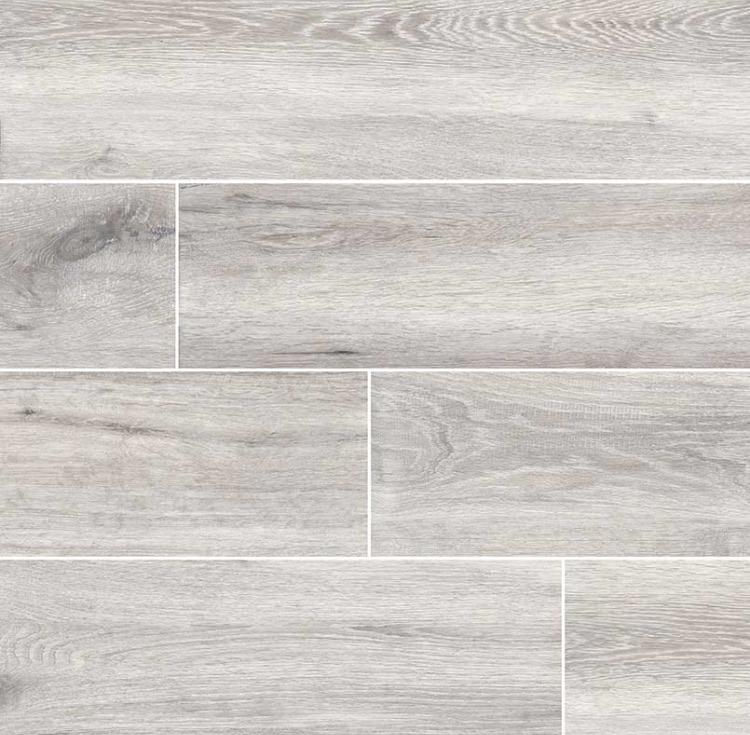 Flat view of Antoni Platinum 6x36 wood-look porcelain tile with matte birch grain finish