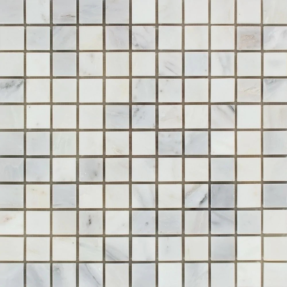 Arabescato Carrara Marble 1x1 mosaic tile with polished finish