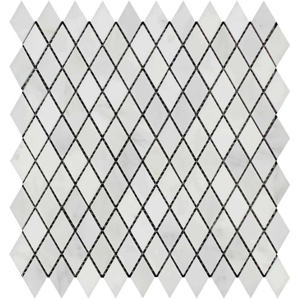 Arabescato Carrara Marble 1x2 Diamond Mosaic polished tile