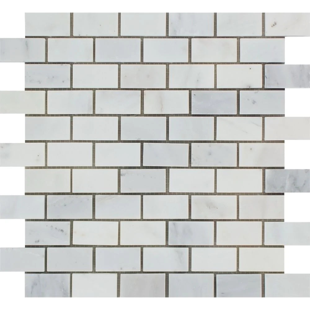 Arabescato Carrara Marble 1x2 mosaic tile with polished finish