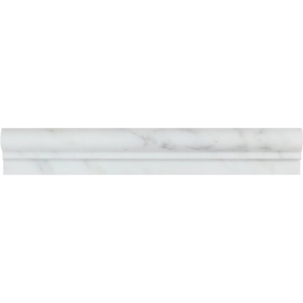 Close-up of Arabescato Carrara Chair Rail showing white tones and gray veining