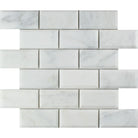 Arabescato Carrara Deep Bevelled 2x4 Mosaic polished on mesh sheet