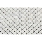 Close-up of Arabescato Carrara fan-shaped marble mosaic tiles