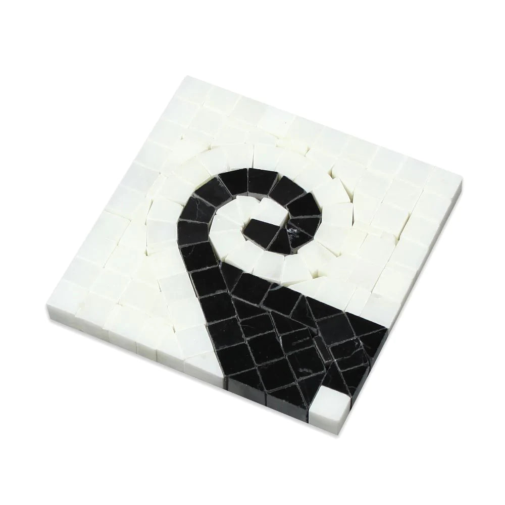 Arabescato Carrara Greek Wave Corner Black 4x4 inch marble tile