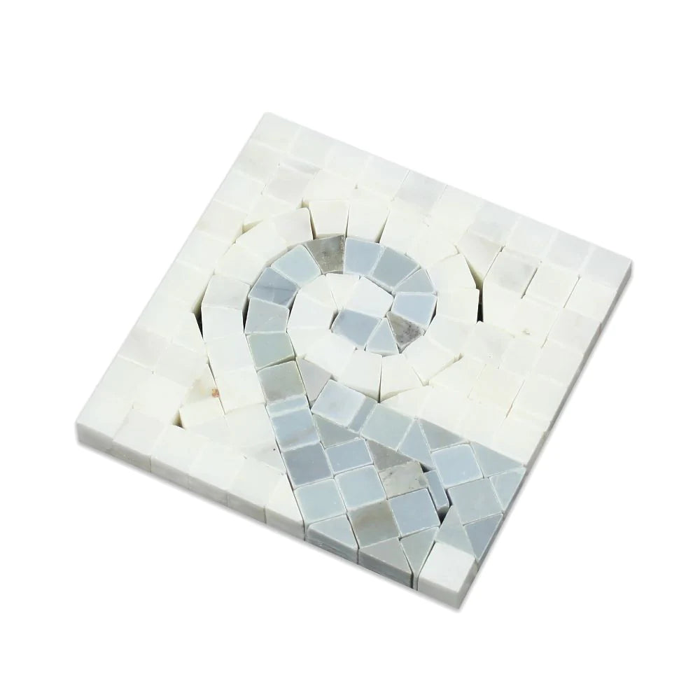 Close-up of 4x4 Carrara Greek Wave Corner in blue detail