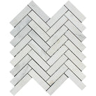 Arabescato Carrara Marble 1x4 Herringbone Mosaic tile sheet with polished finish