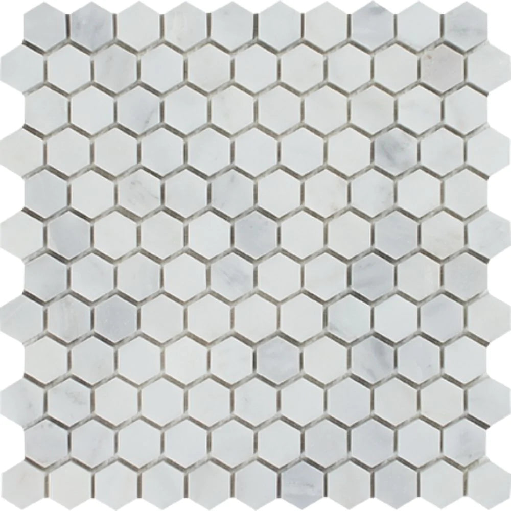Arabescato Carrara 1x1 Hexagon Marble Mosaic polished finish