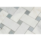 Arabescato Carrara Large Basketweave Mosaic with blue accents