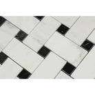 Close-up of Arabescato Carrara Basketweave Mosaic showing pattern and veining
