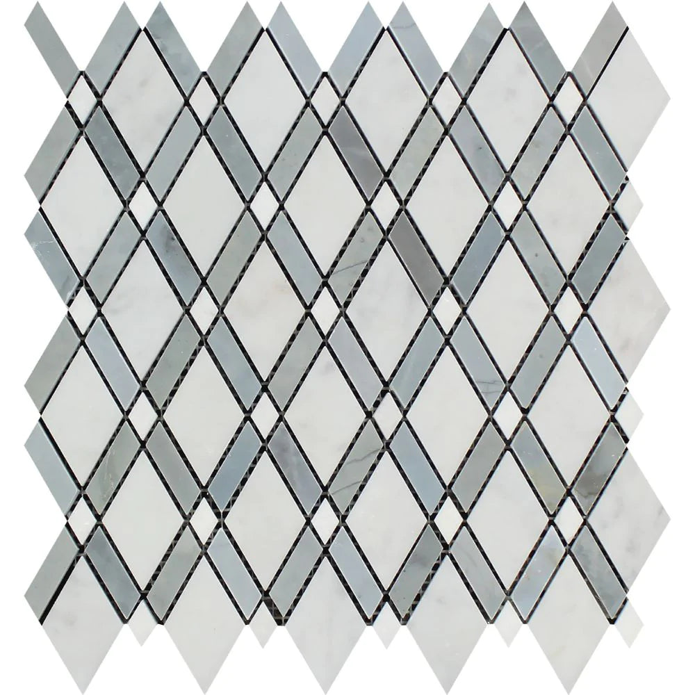 Arabescato Carrara Lattice Mosaic tile sheet in polished finish