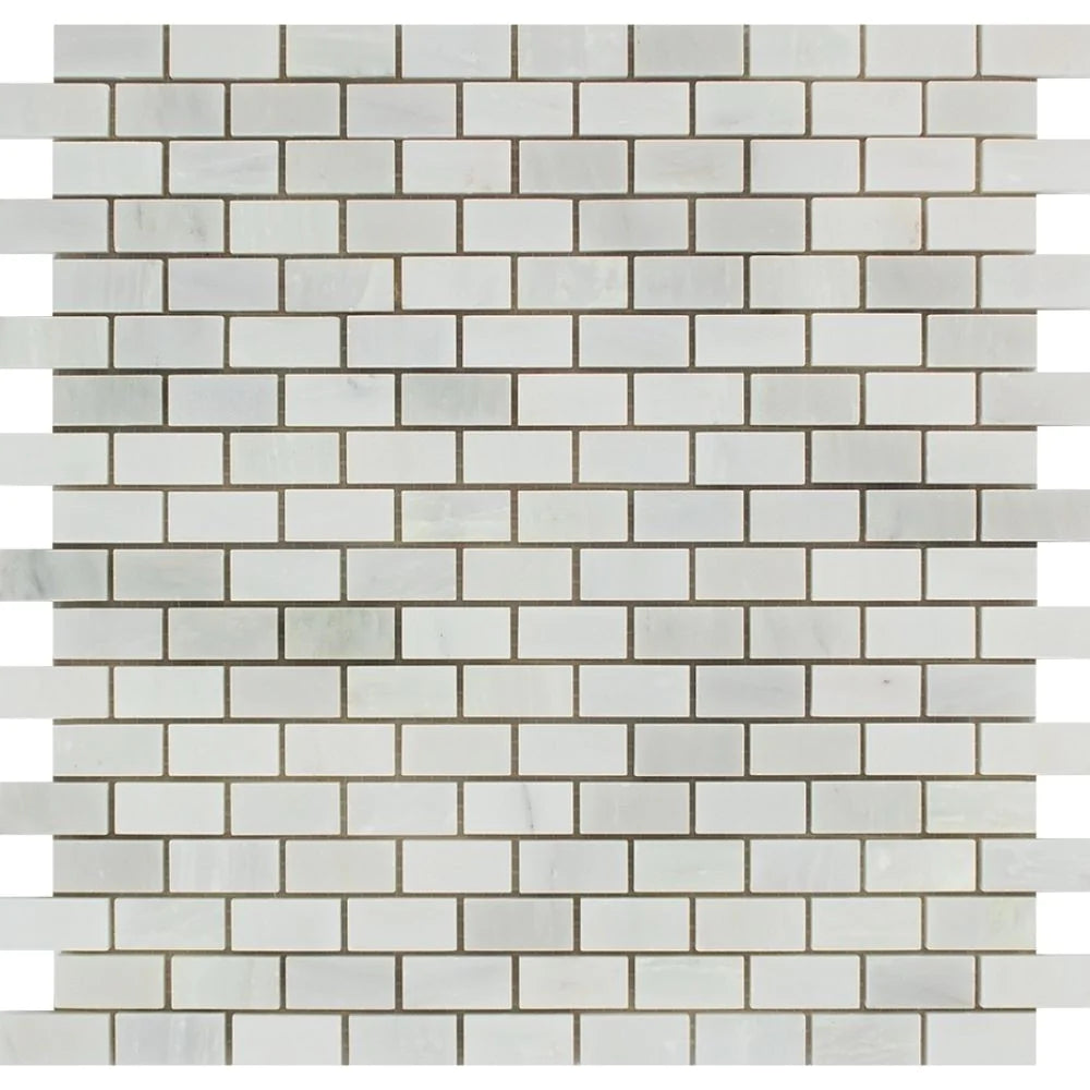 Arabescato Carrara Mini Brick Mosaic tile in polished finish