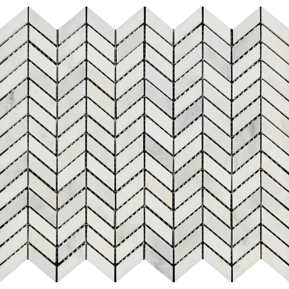 Arabescato Carrara Mini Chevron Mosaic in polished finish