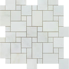 Arabescato Carrara Mini Versailles Mosaic with polished Italian marble in soft white tones