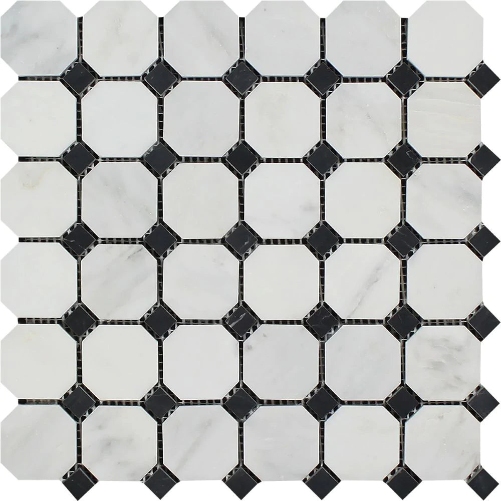 Arabescato Carrara Marble Octagon Mosaic tile polished 12x12